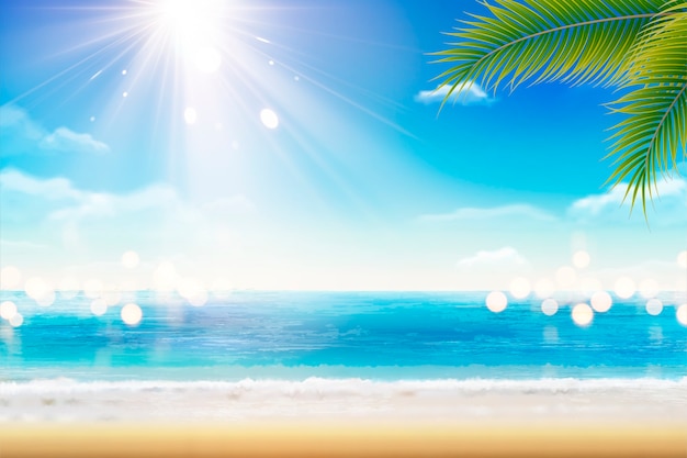 Paysage De Station D Ete Avec Belle Plage Et Soleil En Illustration Vecteur Premium