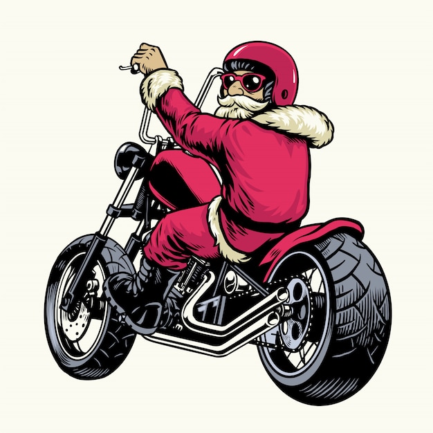 Père Noël équitation Chopper Moto Vecteur Premium