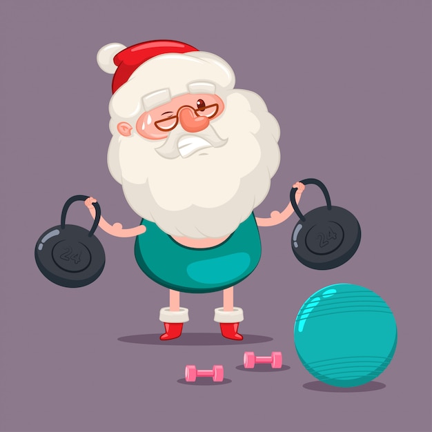 Le Père Noël Fait Du Fitness Avec Balle, Poids Et Haltères. Personnage De Dessin Animé Mignon De ...