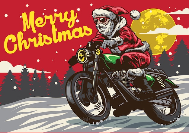 Père Noël à Moto Vintage | Vecteur Premium