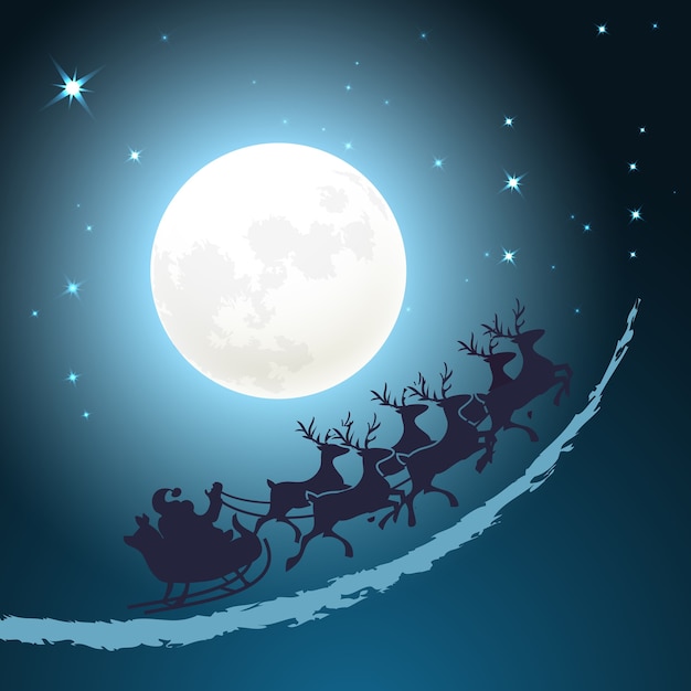 Père Noël Sur Son Traîneau Fond De Noël à Cheval à Travers Un Ciel Bleu