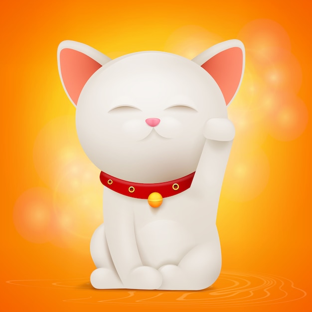 Personnage De Dessin Anime De Chat Porte Bonheur Chinois Maneki Neko Vecteur Premium