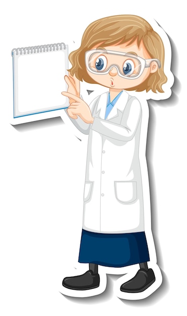 personnage de dessin anime de fille scientifique tenant du papier a lettres vierge vecteur gratuite