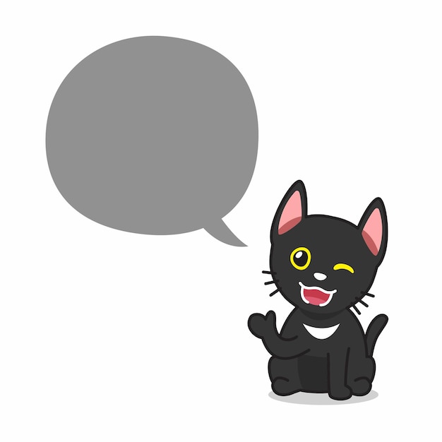 Personnage De Dessin Anime Heureux Chat Noir Avec Bulle De Dialogue Vecteur Premium