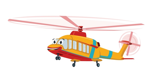 Personnage De Dessin Anime Mignon Helicoptere Jaune Vecteur Premium