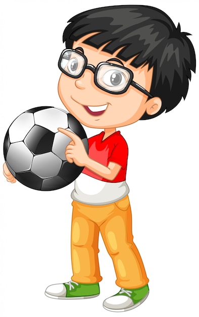 Personnage De Dessin Anime Mignon Youngboy Tenant Le Football Vecteur Gratuite
