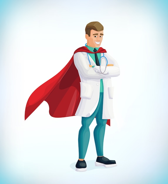 Personnage De Dessin Anime De Super Docteur Medecin De Super Heros Avec Des Capes De Heros Concept De Soins De Sante Concept Medical Premiers Secours Travailleurs De La Sante Vs Covid19 Vecteur