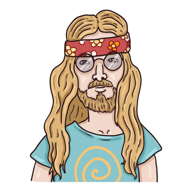 Personnage De Dessin Anim De Vecteur Homme Hippie Portrait De Sous