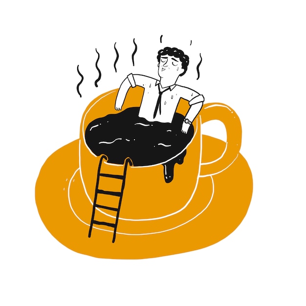 Le Personnage De Dessin  Un  Homme Dans Une Tasse De Caf   