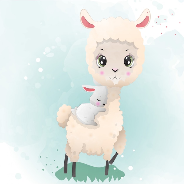 Personnage Mignon De Bebe Lama Peint A L Aquarelle Vecteur Premium