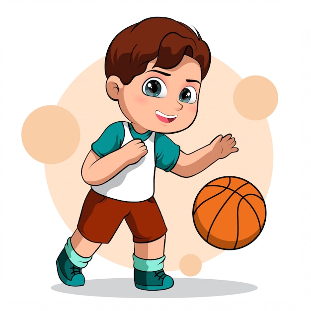 Personnage Mignon D Un Joueur De Basket Ball Masculin Vecteur Premium