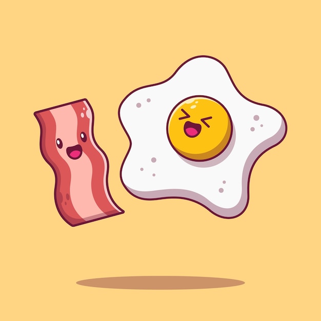 Personnage Mignon Oeuf Au Plat Et Bacon Vecteur Premium