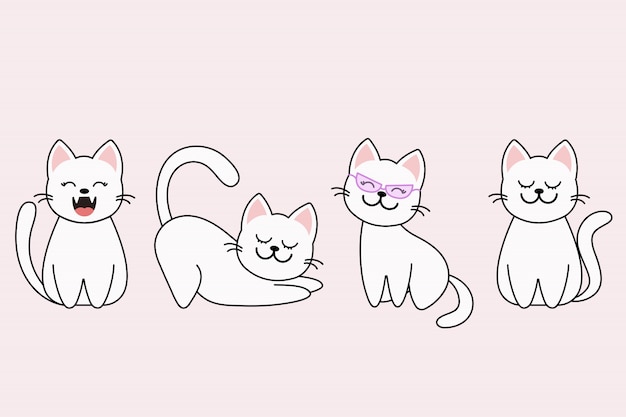 Personnages De Chat De Dessin Anime Dans Des Poses Differentes Vecteur Premium