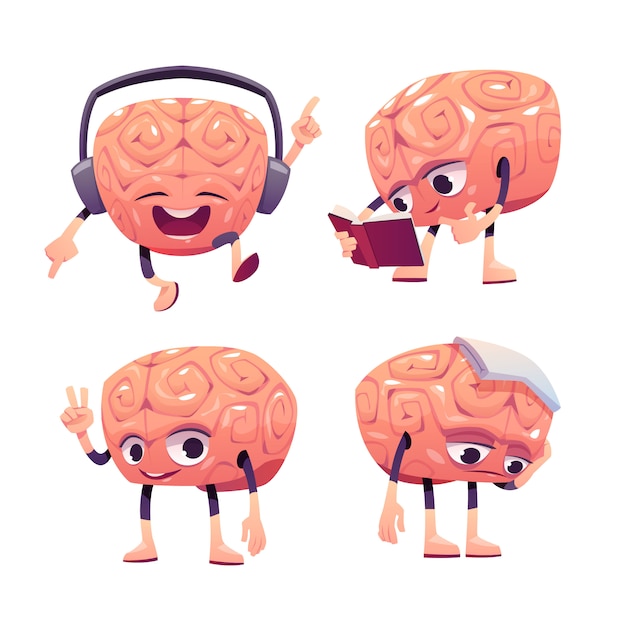 Personnages Du Cerveau, Mascotte De Dessin Animé Avec Grimace | Vecteur