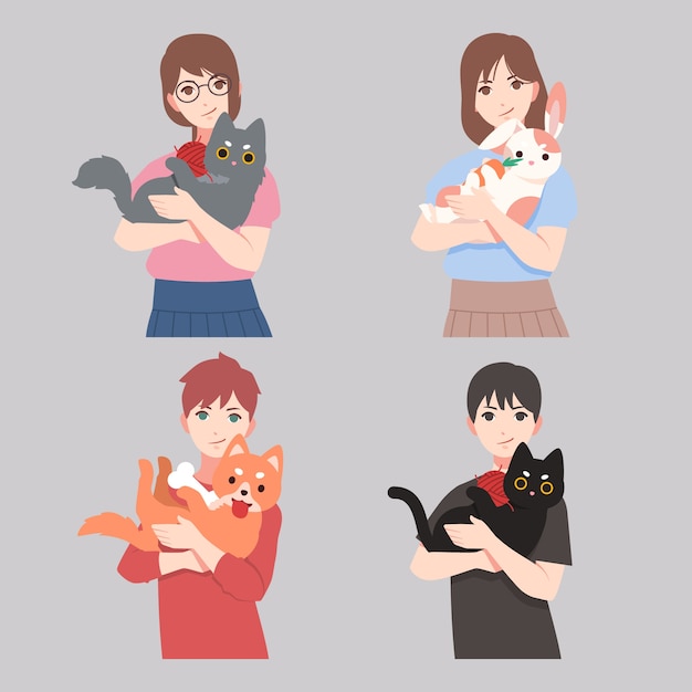 Personnes Avec Des Animaux Différents Vecteur gratuit