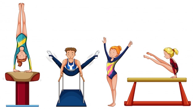 Personnes Faisant De La Gymnastique Sur Différentes Illustrations Déquipement Vecteur Gratuite 