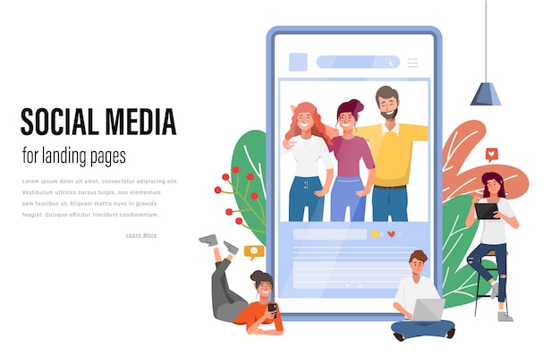 Personnes Utilisant Un Téléphone Mobile Pour La Communication De Réseau De Médias Sociaux Illustration Vectorielle Plane Vecteur Premium