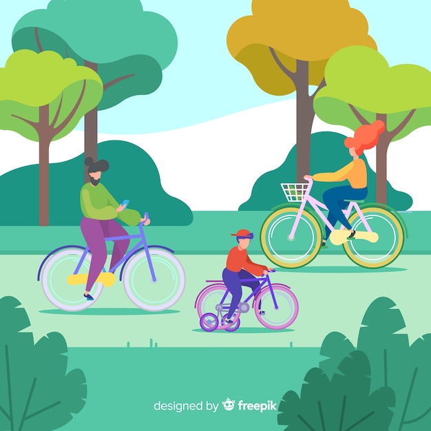 Personnes à vélo dans le parc Vecteur gratuit
