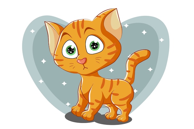 Un Petit Chat Orange Mignon Aux Yeux Verts Illustration De Dessin Anime Vecteur Premium