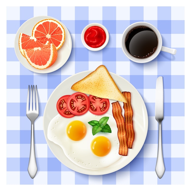 Petit déjeuner américain complet vue de dessus image Vecteur gratuit