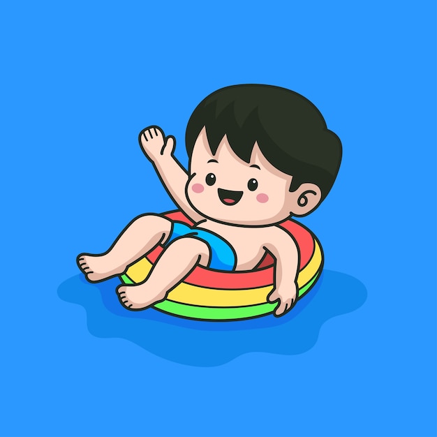 Petit Garcon Nageant Sur L Illustration De Dessin Anime De Piscine Vecteur Premium