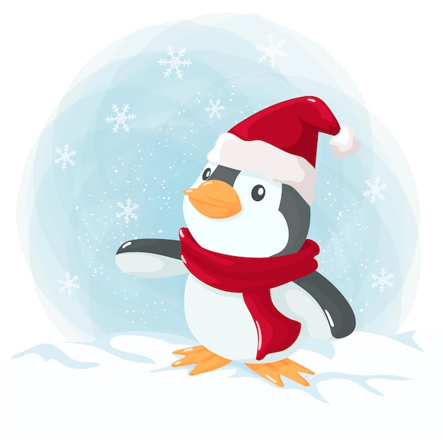 Petit Pingouin à Noël  Vecteur Premium