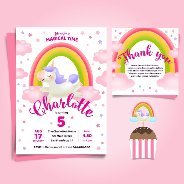 Petite Invitation D Anniversaire De Theme De Poney Vecteur Premium