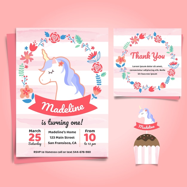 Petite Invitation D Anniversaire De Theme De Poney Vecteur Premium