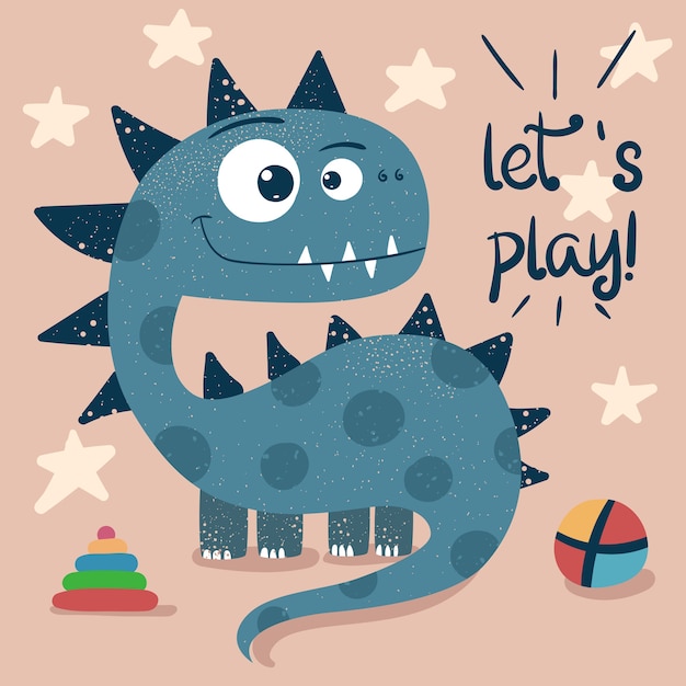Petite princesse, dino mignon - illustration drôle. Vecteur Premium