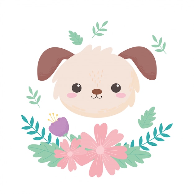 Petite Tête De Chien Fleurs Laisse Illustration Vectorielle De 