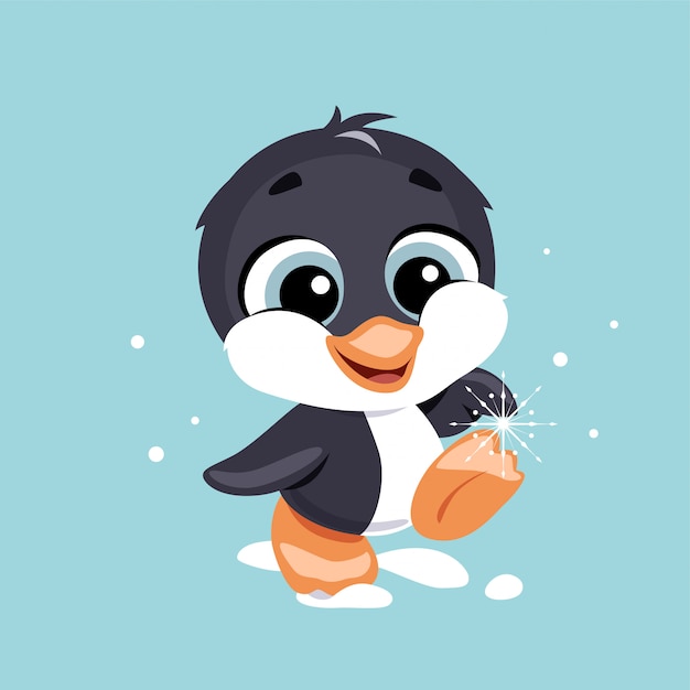 Pingouin Bebe Mignon Avec Flocon De Neige Vecteur Premium