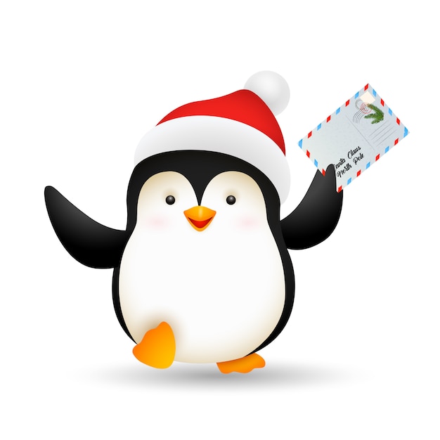 Pingouin De Noël Heureux Tenant La Carte Postale  Vecteur Gratuite