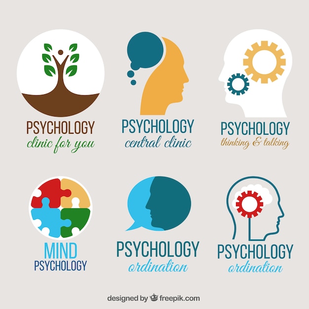 Plusieurs Logos De Psychologie En Design Plat Vecteur Premium