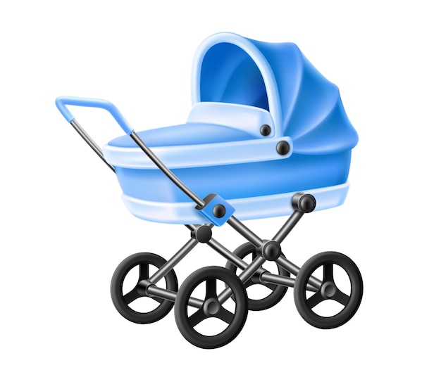 Poussette De Bebe Landau Nouveau Ne Bleu Realiste Landau Enfant Garcon Vecteur Premium