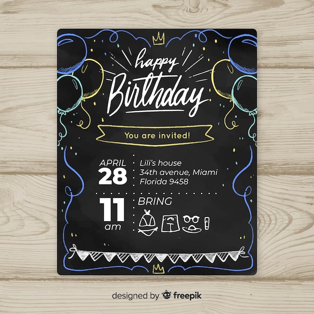 Premier Modele De Carte D Anniversaire Ballons Tableau Noir Vecteur Gratuite