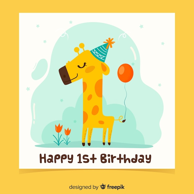 Premier Modele De Carte D Anniversaire Girafe Souriant Vecteur Gratuite