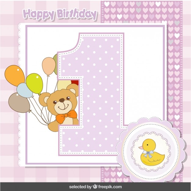 Premiere Carte D Anniversaire Avec Ours En Peluche Et De Canard Vecteur Gratuite