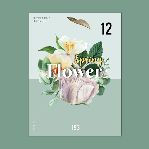Printemps affiche des fleurs fraîches, carte de décor avec jardin coloré floral, mariage, invitation Vecteur gratuit
