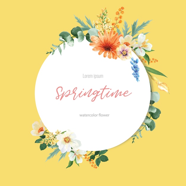 Printemps guirlande cadre fleurs fraîches, carte de décor avec jardin coloré floral, mariage, invitation Vecteur gratuit