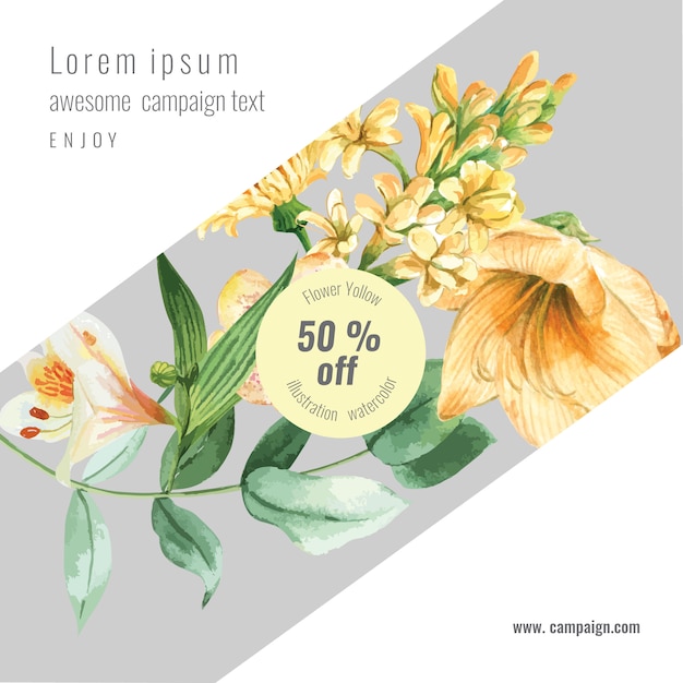 Printemps médias sociaux cadre fleurs fraîches, carte de décor avec jardin coloré floral, mariage, invitation Vecteur gratuit