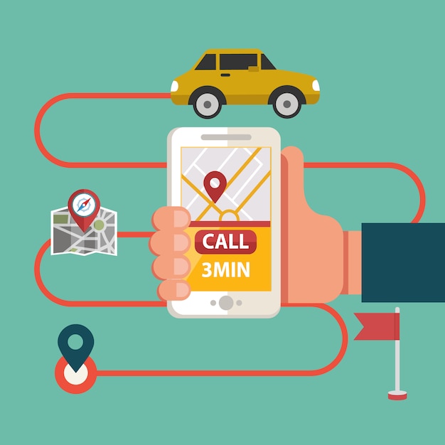 Processus de réservation de taxi via application mobile Vecteur Premium