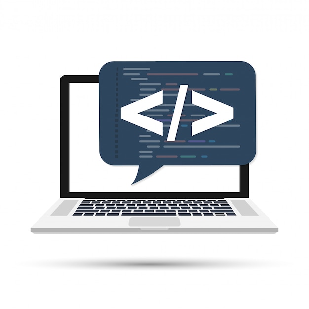 Programmation, concept de développement web. code sur l'ordinateur portable à l'écran Vecteur Premium