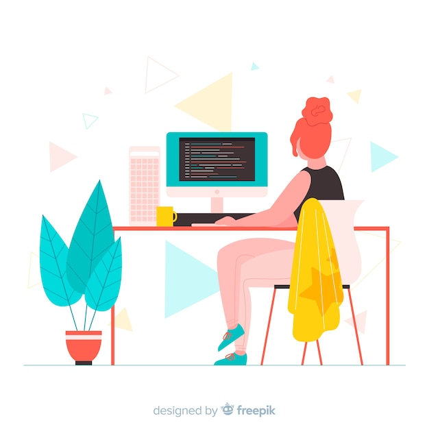 Programmeur de style dessin animé travaillant Vecteur gratuit