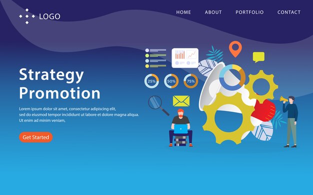 Promotion de la stratégie, modèle de site web, couches, facile à modifier et à personnaliser, concept d'illustration Vecteur Premium