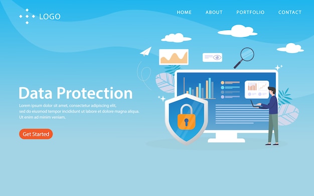 Protection des données, modèle de site web, en couches, facile à modifier et à personnaliser, concept d'illustration Vecteur Premium
