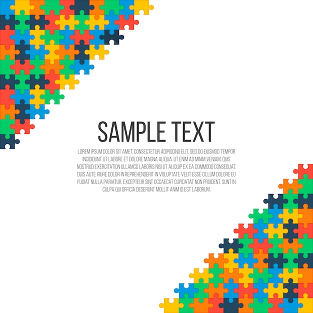 Puzzle coloré dans les coins de l'image. cadre abstrait lumineux, placez votre texte. Vecteur Premium