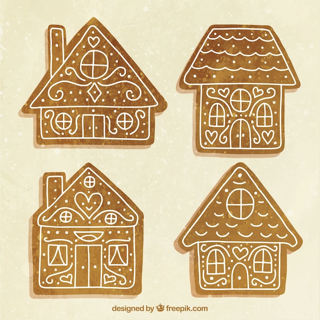 Quatre Maisons De Pain D épice Dessinés à La Main Pour Noël Vecteur