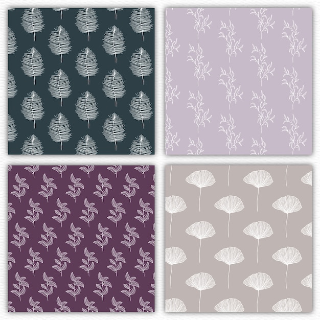 Quatre motifs transparents modifiables avec des éléments dessinés à la main Vecteur gratuit