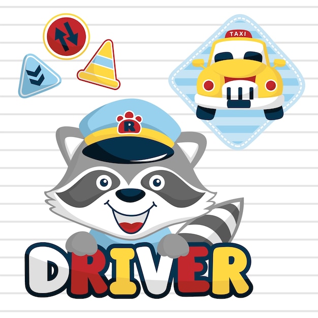 Raccoon Le Chauffeur De Taxi Drôle Avec Des Panneaux De