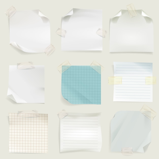 Rappels et notes de message illustration des pages de papier mémo vierge pour tâche Vecteur gratuit
